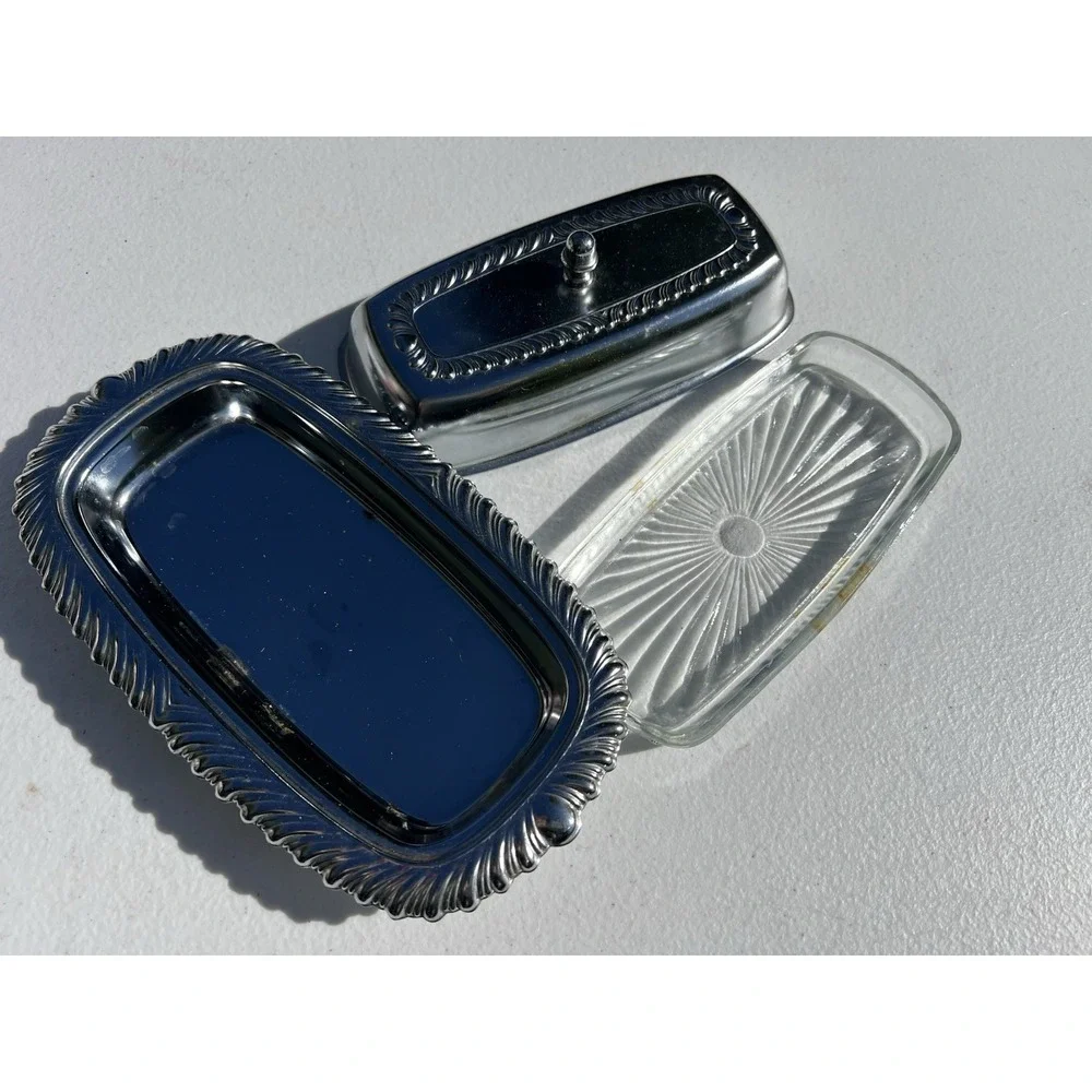 Vintage Irwin Ware Metal Butter Dish With Glass Insert And Lid MCM-Made In USA
